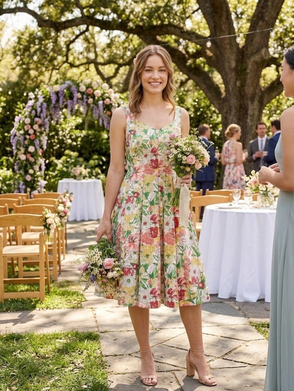 Cb Established 1962 Floral Botanical Pleated Fit & Flare Midi Dress, Size 10